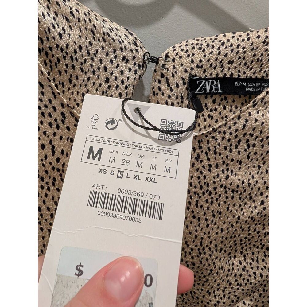 NWT Zara Ecru Black Dot Printed Midi Dress Size Medium Quiet Luxury Blogger Fave - Picture 3 of 7